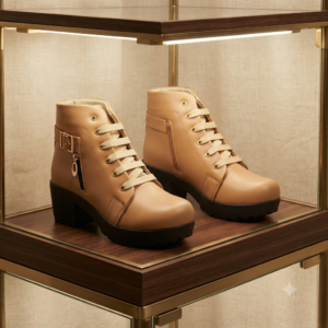 Beige Ankle-Length Platform Boots