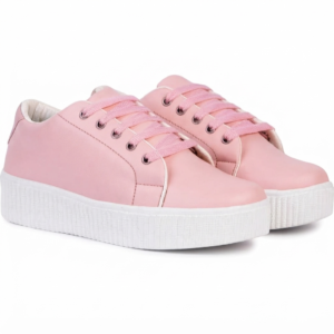 Pink Ribbon-Lace Platform Sneakers