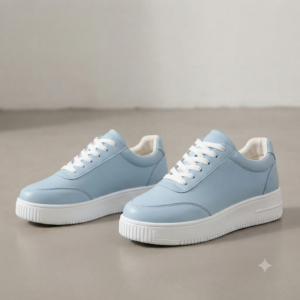 Sky Blue & White Low-Top Platform Sneakers