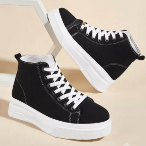 Black & White Contrast High-Top Platform Sneakers